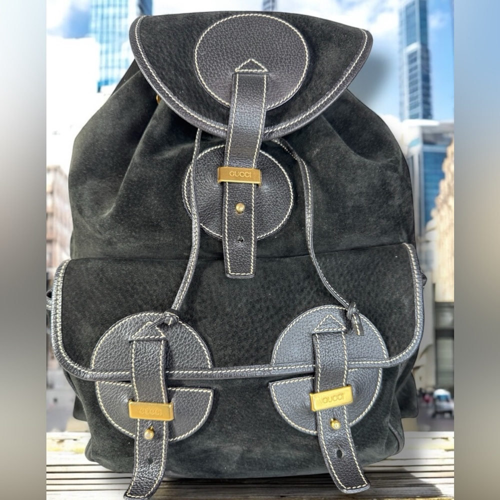 Gucci Vintage Rare Suede and Leather Backpack with COA - Picture 1 of 16